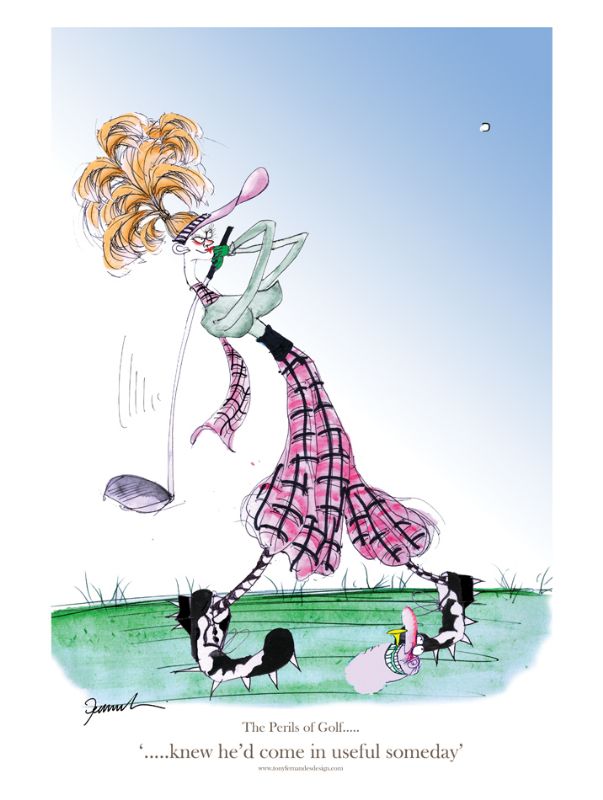 'knew he'd come in useful some day..' by Tony Fernandes - golf cartoon signed print